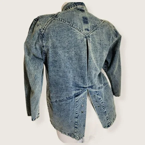 Vintage Embroidered Long Denim Jacket Blazer Zip Accent Woman's Size XL LH8009 - Picture 5 of 14